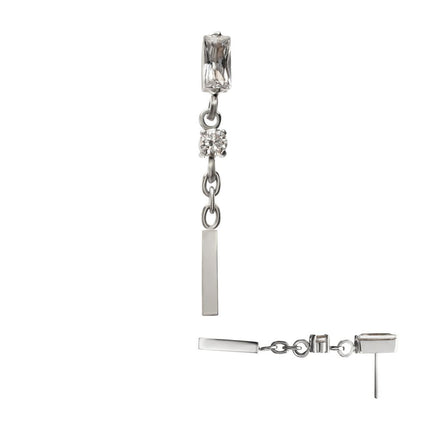 Invictus Titanium Threadless Prong Set Gem Baguette Top with Round Gem & Bar Dangle