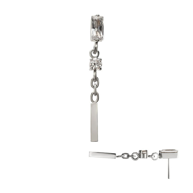 Invictus Titanium Threadless Prong Set Gem Baguette Top with Round Gem & Bar Dangle