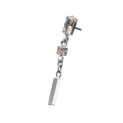 Invictus Titanium Threadless Prong Set Gem Baguette Top with Round Gem & Bar Dangle