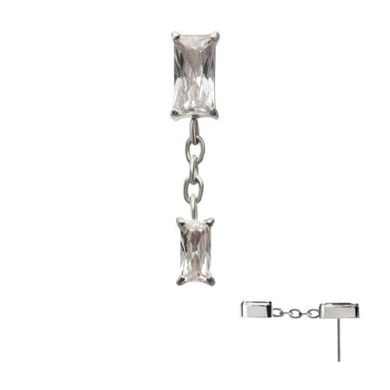 Invictus Titanium Threadless Double Baguette Prong Set Gem Dangle Top