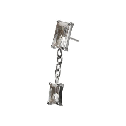 Invictus Titanium Threadless Double Baguette Prong Set Gem Dangle Top