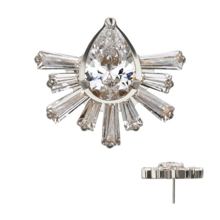 Invictus Titanium Threadless Teardrop & Baguette Cluster Gem Sunray Top