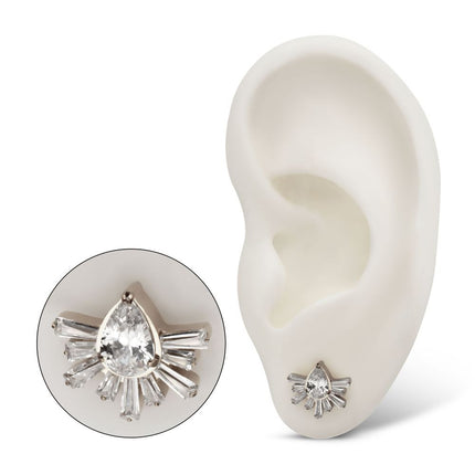 Invictus Titanium Threadless Teardrop & Baguette Cluster Gem Sunray Top