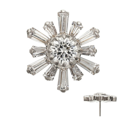 Invictus Titanium Threadless Round & Baguette Cluster Gem Sunburst Top