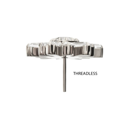 Invictus Titanium Threadless Round & Baguette Cluster Gem Sunburst Top