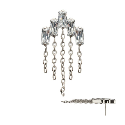 Invictus Titanium Threadless 5-Cluster Baguette Prong Set Gem Top with Chain Dangle