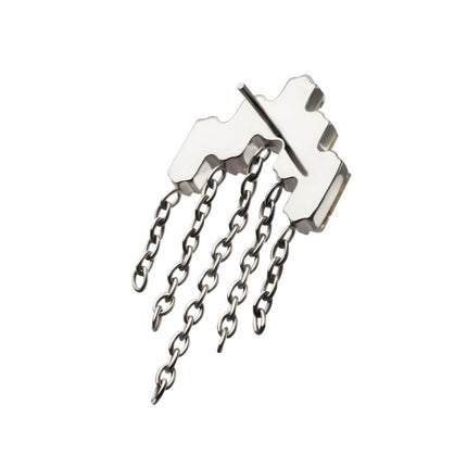 Invictus Titanium Threadless 5-Cluster Baguette Prong Set Gem Top with Chain Dangle