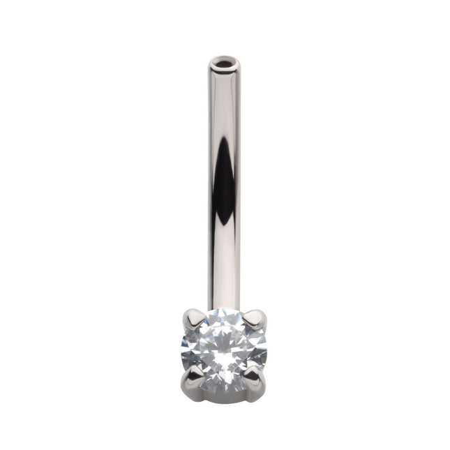 Invictus Titanium Threadless with Prong Set CZ Fixed Bottom Curved Barbell