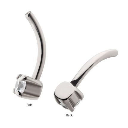 Invictus Titanium Threadless with Prong Set CZ Fixed Bottom Curved Barbell