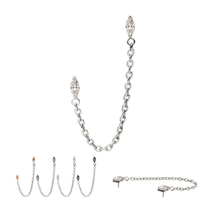 Invictus Titanium Threadless Double Prong Set Marquise Gem Top with Rolo Chain Dangle