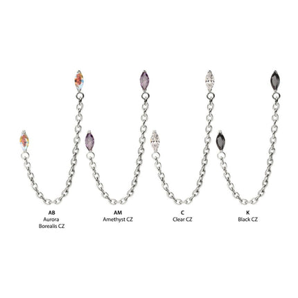 Invictus Titanium Threadless Double Prong Set Marquise Gem Top with Rolo Chain Dangle
