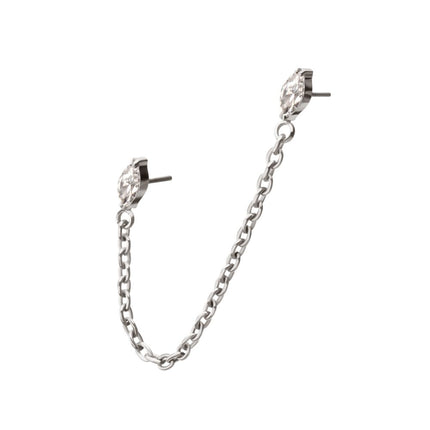 Invictus Titanium Threadless Double Prong Set Marquise Gem Top with Rolo Chain Dangle