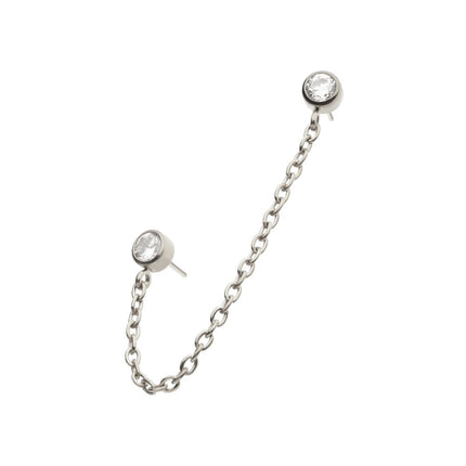 Invictus Titanium Threadless Double Bezel Set Gem Top with Rolo Chain Dangle