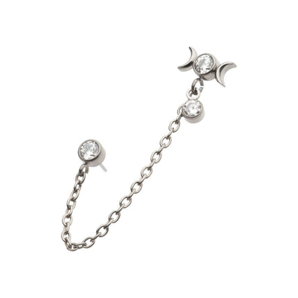 Invictus Titanium Threadless Triple Moon Phase & Duo Bezel Round CZ with Rolo Chain Dangle Tops