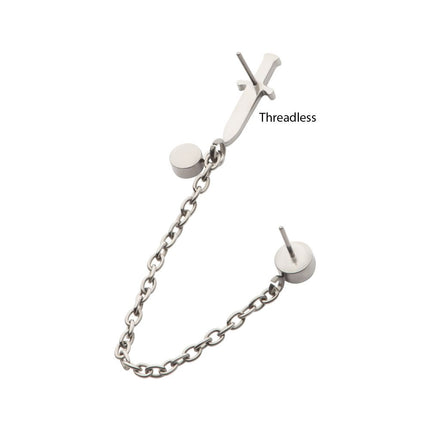 Invictus Titanium Threadless Dagger & Duo Bezel Round CZ with Rolo Chain Dangle Tops