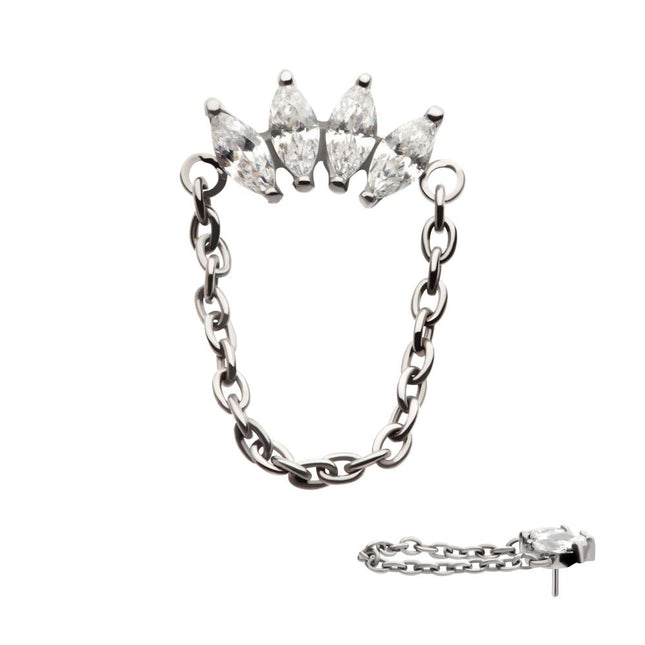 Invictus Titanium Threadless 4-Cluster Marquise AAA CZ Top with Dangle Chain