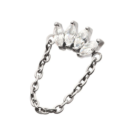 Invictus Titanium Threadless 4-Cluster Marquise AAA CZ Top with Dangle Chain