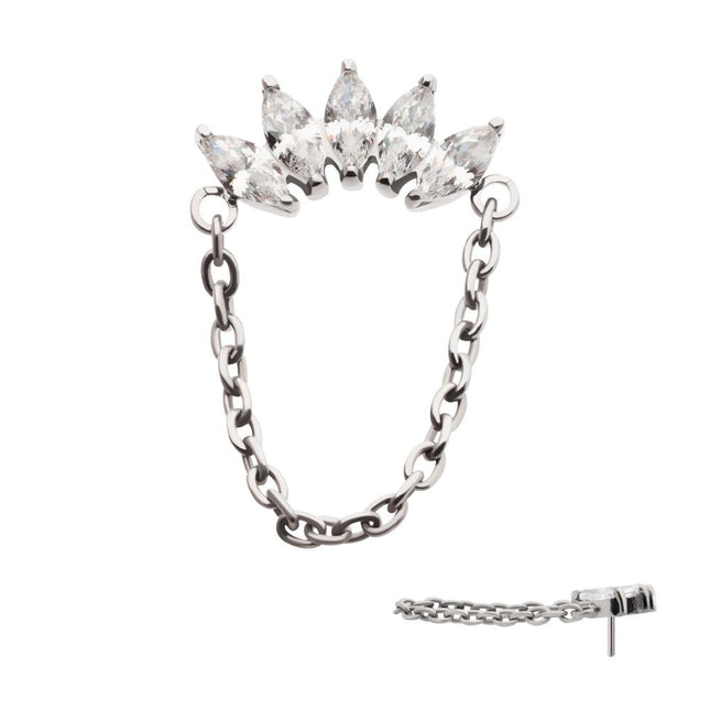 Invictus Titanium Threadless 5-Cluster Marquise AAA CZ Top with Dangle Chain