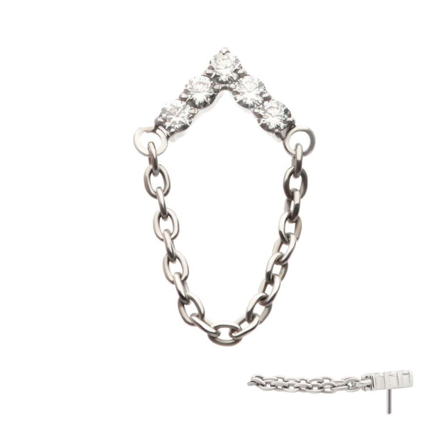 Invictus Titanium Threadless 5-Cluster Round AAA CZ Chevron Shape Top with Dangle Chain