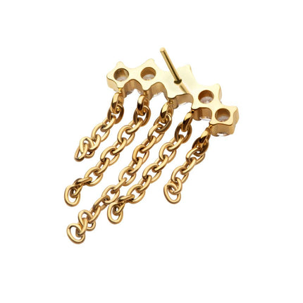 Invictus 24Kt Gold PVD Titanium Threadless 5-Cluster Round AAA CZ Top with 5 Dangle Chains