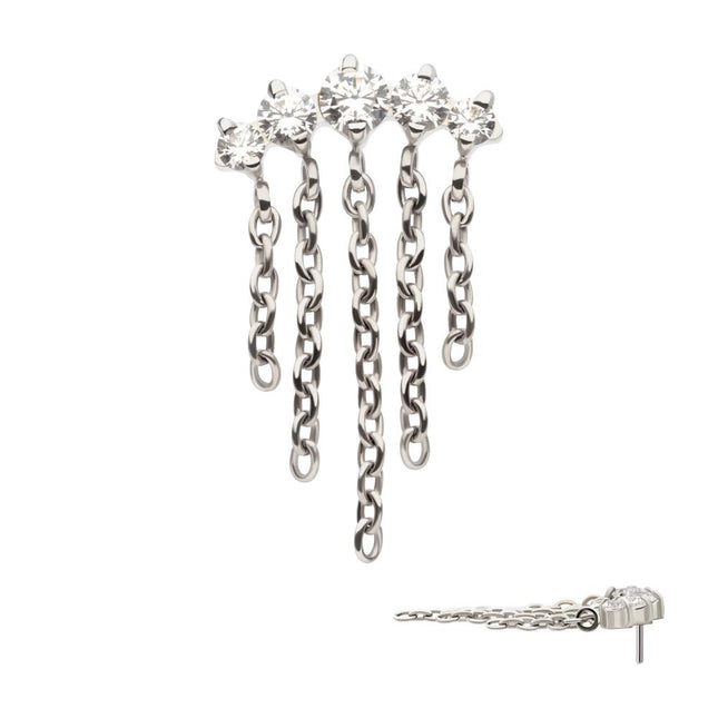 Invictus Titanium Threadless 5-Cluster Round AAA CZ Top with 5 Dangle Chains