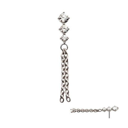 Invictus Titanium Threadless Triple Round AAA CZ Top with 2 Dangle Chains