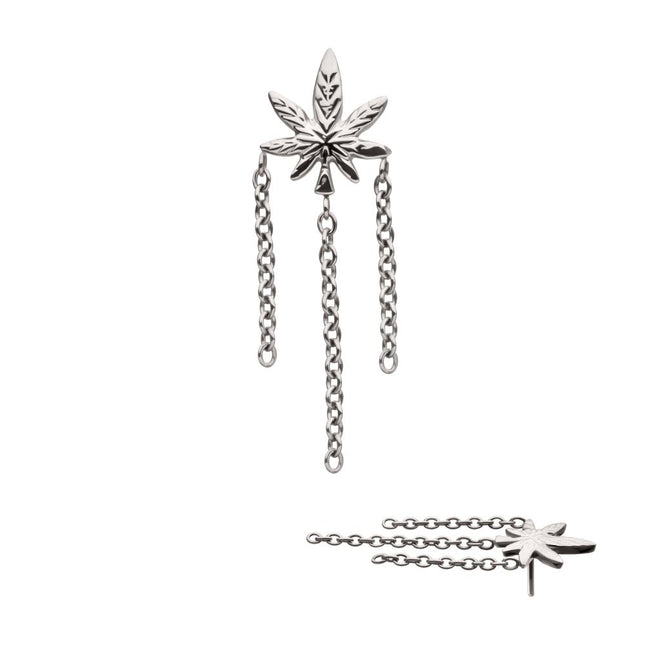 Invictus Titanium Threadless Pot Leaf Top with Triple Dangle Chain