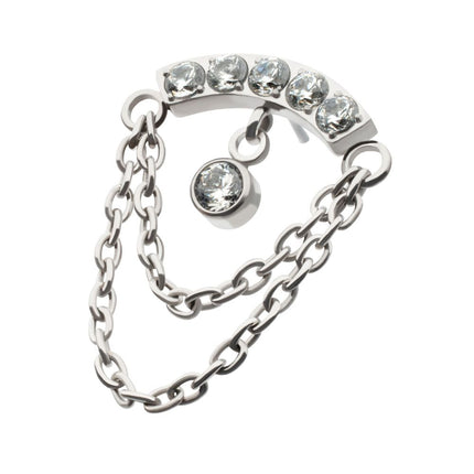 Invictus Titanium Threadless 2-Tier Dangle Chain Clustered CZ Curved Bar Top with Bezel Round CZ