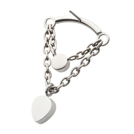 Invictus Titanium Threadless 2-Tier Dangle Chain Curved Bar Top with Bezel Round CZ