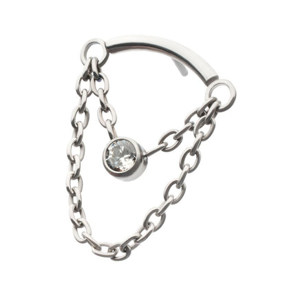 Invictus Titanium Threadless 2-Tier Dangle Chain Curved Bar Top with Bezel Round CZ