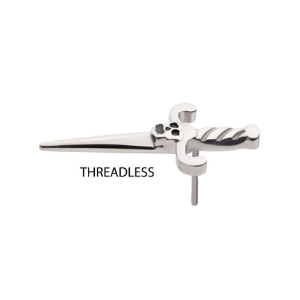 Invictus Titanium Threadless Dagger with Black Enamel Skull Top