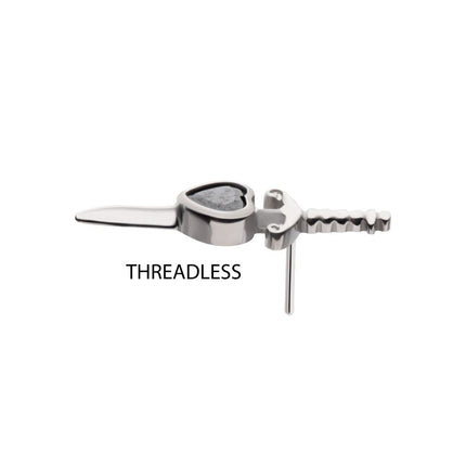 Invictus Titanium Threadless Dagger with Bezel Set Black Heart Gem Top