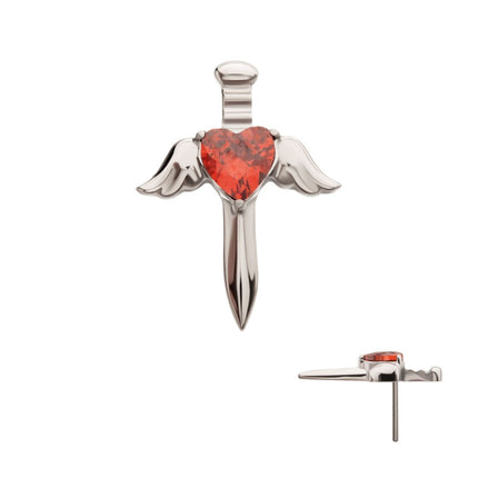 Invictus Titanium Threadless 3D Winged Dagger with Bezel Heart Gem Top