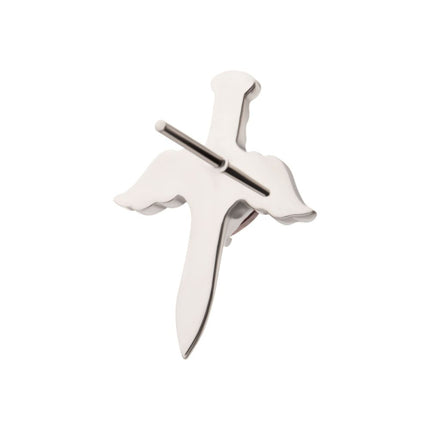 Invictus Titanium Threadless 3D Winged Dagger with Bezel Heart Gem Top