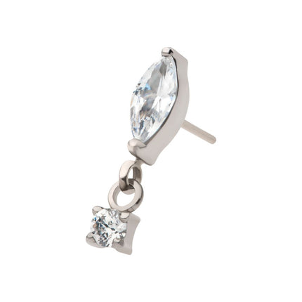 Invictus Titanium Threadless  Marquise Top with Prong Set Gem Dangle