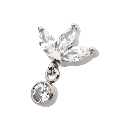 Invictus Titanium Threadless 3 Marquise Fan Top with Bezel Gem Dangle