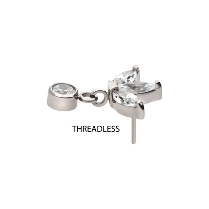 Invictus Titanium Threadless 3 Marquise Fan Top with Bezel Gem Dangle
