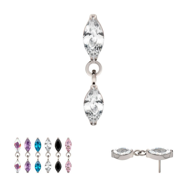 Invictus Titanium Threadless Prong Set Double Marquise Gem Dangle Top