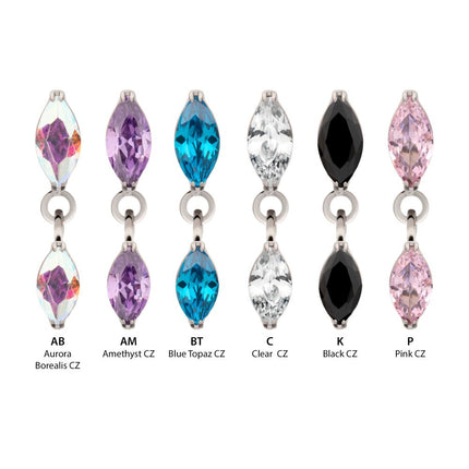 Invictus Titanium Threadless Prong Set Double Marquise Gem Dangle Top