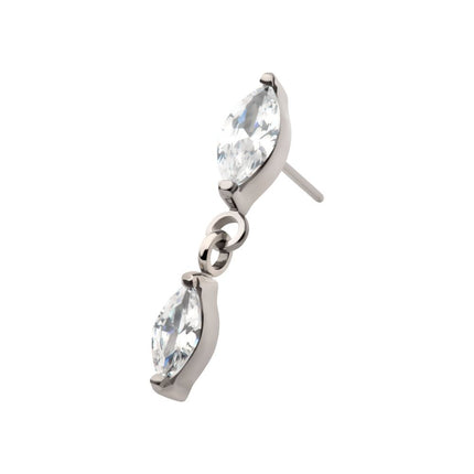 Invictus Titanium Threadless Prong Set Double Marquise Gem Dangle Top