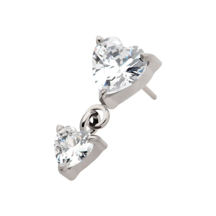 Invictus Titanium Threadless Prong Set Double Heart Gem Dangle Top