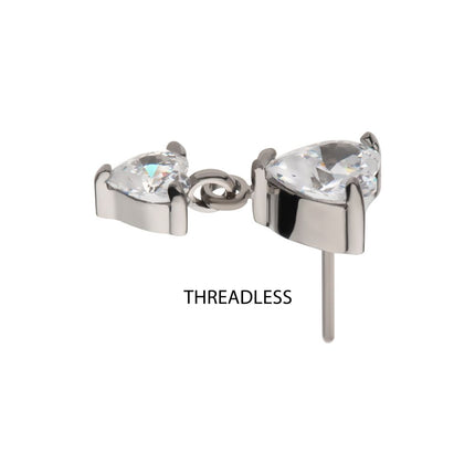 Invictus Titanium Threadless Prong Set Double Heart Gem Dangle Top