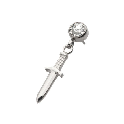 Invictus Titanium Threadless Bezel Round CZ Dangle Dagger Top