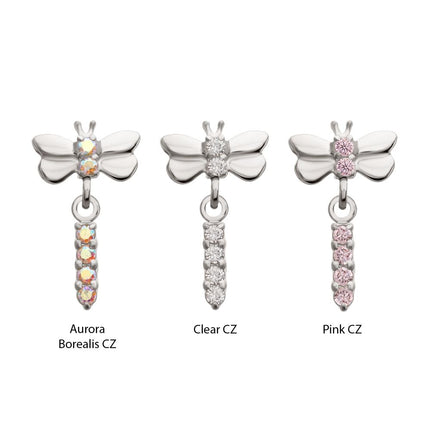 Invictus Titanium Threadless Dragonfly Top with Prong Set 4-Gem Dangle