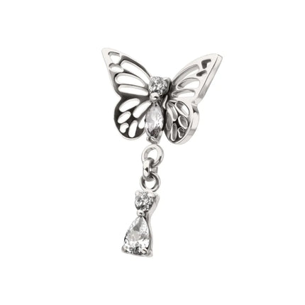 Invictus Titanium Threadless Butterfly Top with Prong Set 2-Gem Dangle