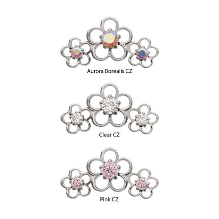 Invictus Titanium Threadless Triple Cut Out Cherry Blossom Flower Top with Prong Set Gem