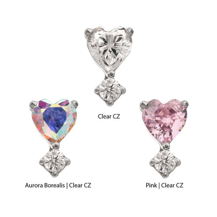 Invictus Titanium Threadless Prong Set Heart Top with Clear Round Gem