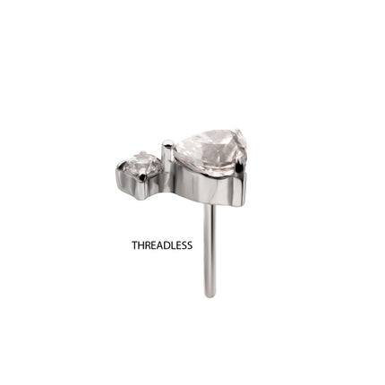 Invictus Titanium Threadless Prong Set Heart Top with Clear Round Gem