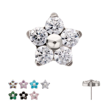 Invictus Titanium Threadless Prong Set Gem 5-Petal Flower Top