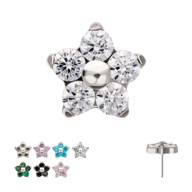 Invictus Titanium Threadless Prong Set Gem 5-Petal Flower Top